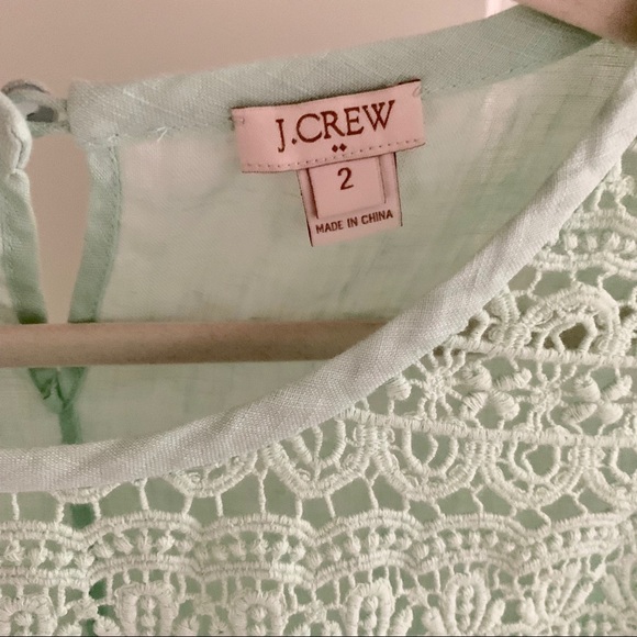 J. Crew Linen Crochet Lace Mint Green Top 2 XS - Picture 4 of 5